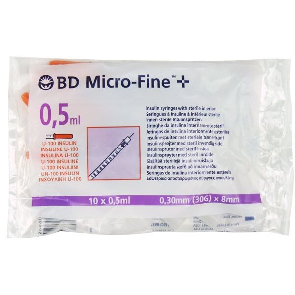 BD insulinespuit microfine 0,5ml met naald 30G 0,30x8mm per 100st.