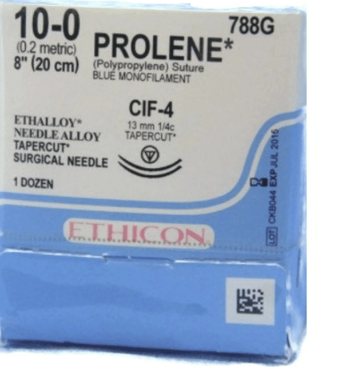 Ethicon prolene hechtdraad 788G 10-0 20cm blauw met CIF-4 naald 13mm 1/4 tapercut per 12st.