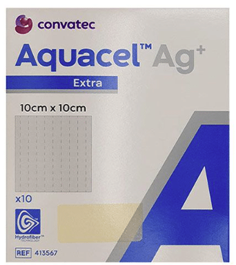 Aquacel AG extra hydrofiber verband met zilver dubbellaags 10x10cm per 10st