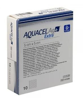 AQUACEL AG + HYDROFIBER WONDVERBAND EXTRA ANTIBACTERIEEL MET ZILVER 5 X 5 CM
