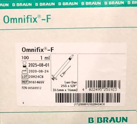B braun omnifix -F 1 ml spuit met naald