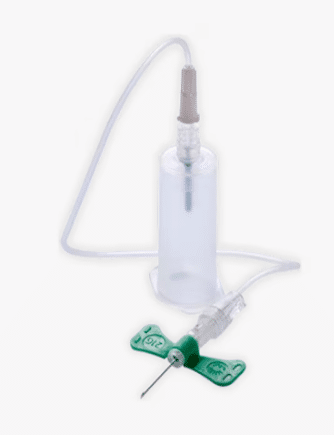 BD Vacutainer bloedafnameset vleugelnaald safety-lok met houder blauw 23G x18mm naald slang 18cm per 50st.