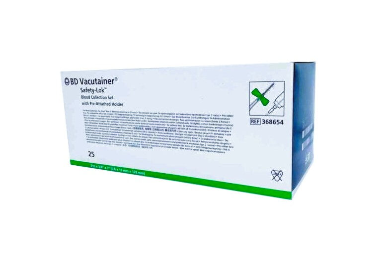 Vacutainer bloedafnameset vleugelnaald safety-lok met houder en slang 18cm