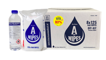 Bioclean wipes alcohol desinfectie kit 8 pakken doekjes 8 flessen alcohol dentior 80