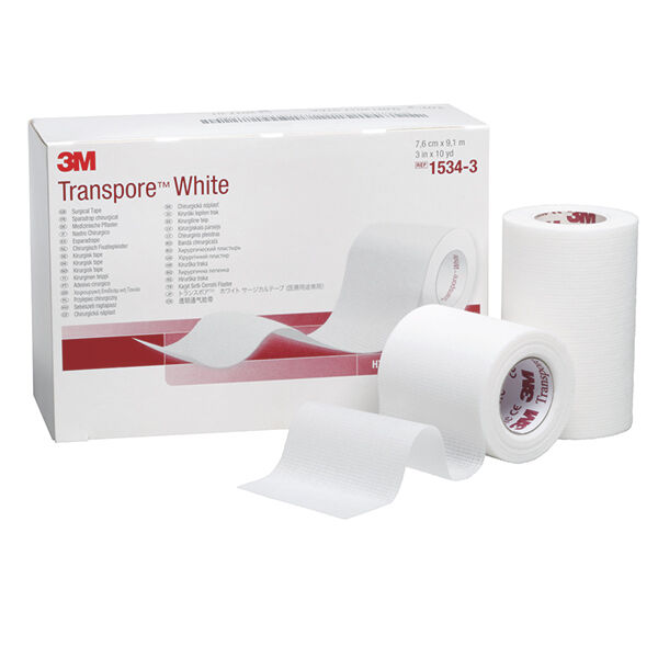 3m Transpore wit chirurgische hechtpleister op rol 7,5cm x 9,1m per 4 rollen