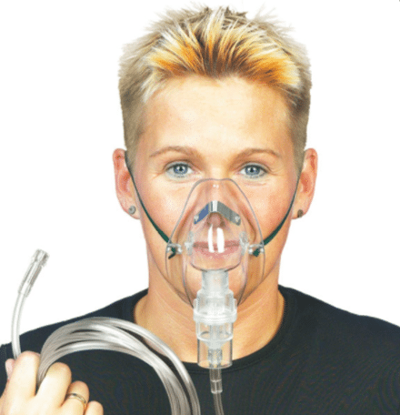 DCT O2 zuurstofmasker met neusklem, veiligheidsslang 2.10m met ventiel, per set