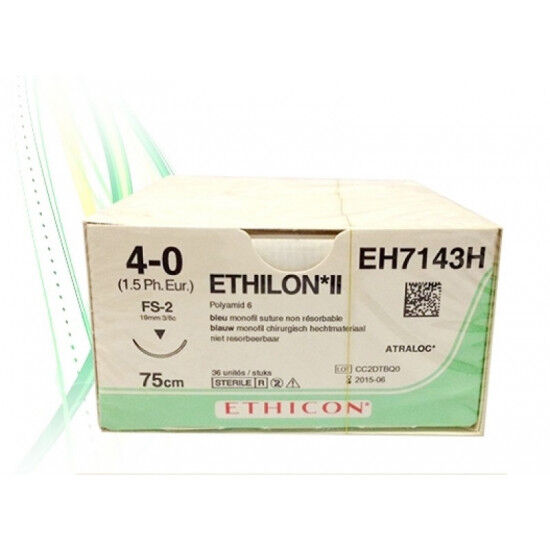 Ethilon hechtdraad 4-0 75cm zwart, FS-2 naald EH7143BH 36st