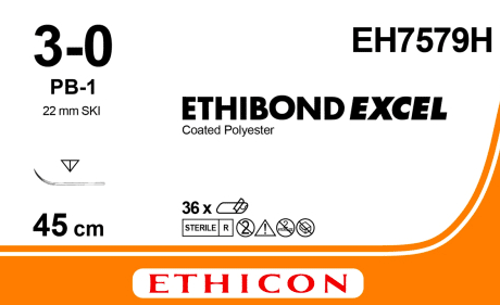 Ethibond excel hechtdraad EH7579H 3-0 draad met PB-1 naald 22mm per 36st. - afbeelding 0
