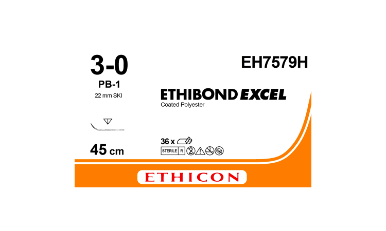 Ethibond excel hechtdraad EH7579H 3-0 draad met PB-1 naald 22mm per 36st. - afbeelding 0