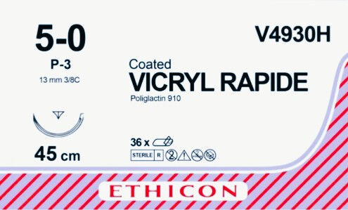 Ethicon hechtdraad V4930H vicryl rapid 45cm ongekl 5-0 naald P-3 per 36ST