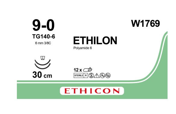 Ethilon Hechtdraad W1769 9-0 draad 30cm zwart met 2x TG140-6 naald per 12st.
