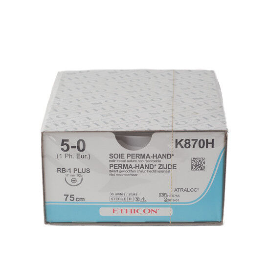 Hechtdraad silk permahandzijde 5-0 75cm zwart met RB-1 naald per 36st