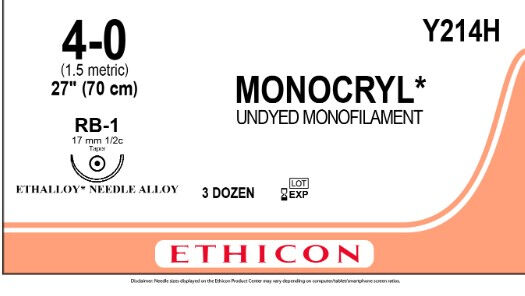 Ethicon Monocryl Hechtdraad Y214H-4-0-70cm-nld RB-1-36st