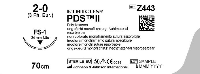 Ethicon-PDS II-Z443E FS- 1-70cm Naald 2-0 per 24st