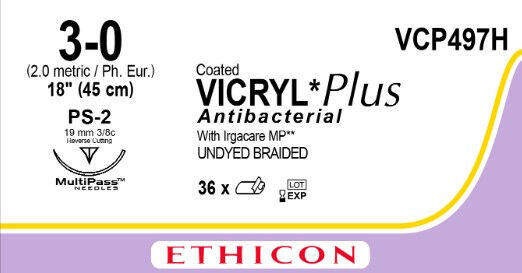 Vicryl Plus VCP497H hechtdraad - PS-2 3-0 - 45cm - | per 36 st. |