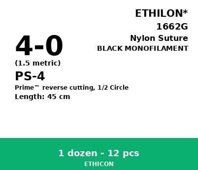Ethilon 1662G hechtdraad - PS-4 4-0 - 45cm - | per 12 st. | - afbeelding 0