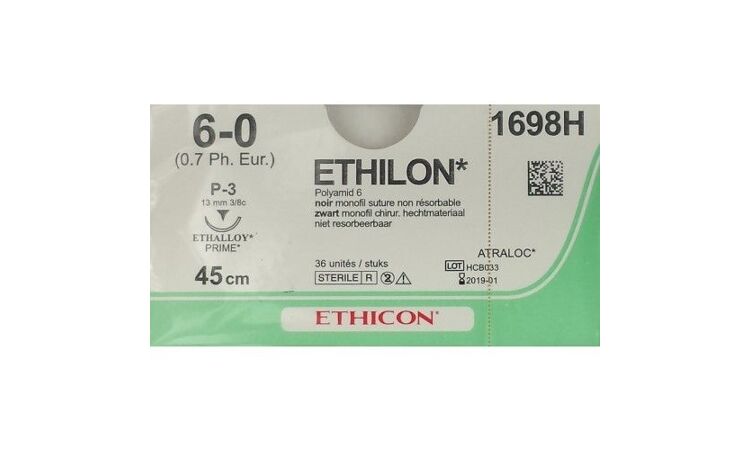 Ethilon hechtdraad 6-0 P3 naald 1698H 45cm per 36st. - afbeelding 0