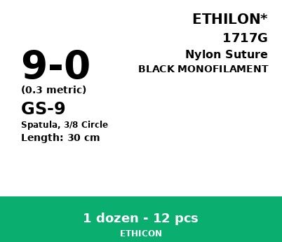 Ethilon 1717G hechtdraad - GS-9 9-0 - 30cm - | per 12 st. | - afbeelding 0
