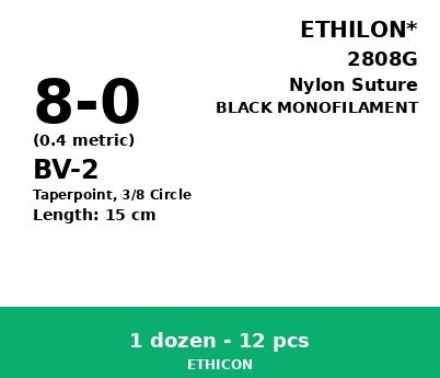 Ethilon 2808G hechtdraad - BV-2 8-0 - 15cm - | per 12 st. | - afbeelding 0