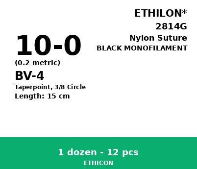 Ethilon 2814G hechtdraad - BV-4 10-0 - 15cm - | per 12 st. | - afbeelding 0