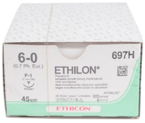 Ethilon hechtdraad 6-0 met P-1 Prime naald 45cm zwart per 36st.