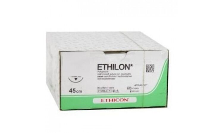 Ethilon hechtdraad EH7665H 3-0 zwart draad 75cm PS-2 taperpoint hechtnaald 3/8 19mm per 36st - afbeelding 0