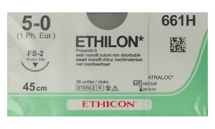 Ethilon hechtdraad 5-0 661H met FS-2 naald 45 cm draad per 36st. - afbeelding 0