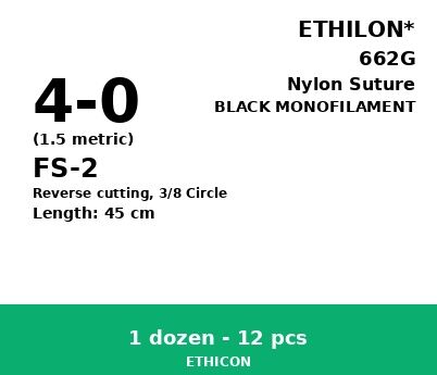 Ethilon 662G hechtdraad - FS-2 4-0 - 45cm - | per 12 st. |
