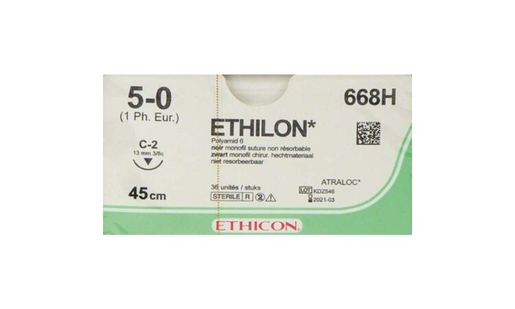 Ethilon hechtdraad 5-0 C2 naald 668H zwart per 36st. - afbeelding 0