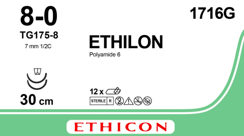 Ethilon 8-0 hechtdraad 1716G TG175-8 naald 30cm per 12st.
