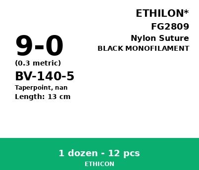 Ethilon FG2809 hechtdraad - BV-140-5 9-0 - 13cm - | per 12 st. | - afbeelding 0