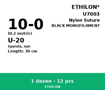Ethilon U7003 hechtdraad - U-20 10-0 - 30cm - | per 12 st. | - afbeelding 0