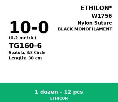Ethilon W1756 hechtdraad - TG160-6 10-0 - 30cm - | per 12 st. | - afbeelding 0