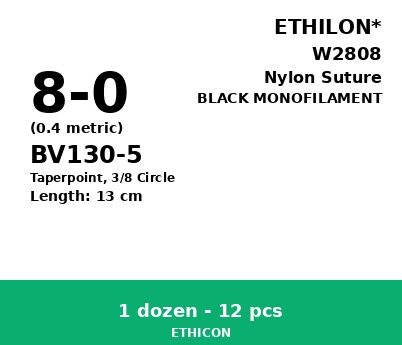 Ethilon W2808 hechtdraad - BV130-5 8-0 - 13cm - | per 12 st. | - afbeelding 0