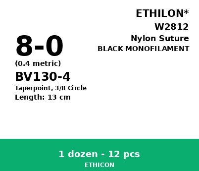 Ethilon W2812 hechtdraad - BV130-4 8-0 - 13cm - | per 12 st. | - afbeelding 0