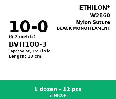 Ethilon W2860 hechtdraad - BVH100-3 10-0 - 13cm - | per 12 st. | - afbeelding 0