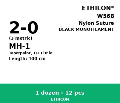 Ethilon W568 hechtdraad - MH-1 2-0 - 100cm - | per 12 st. | - afbeelding 0