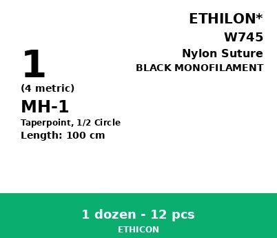 Ethilon W745 hechtdraad - MH-1 1 - 100cm - | per 12 st. | - afbeelding 0