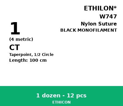 Ethilon W747 hechtdraad - CT 1 - 100cm - | per 12 st. | - afbeelding 0