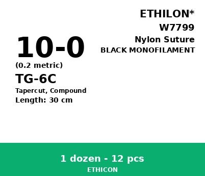 Ethilon W7799 hechtdraad - TG-6C 10-0 - 30cm - | per 12 st. | - afbeelding 0
