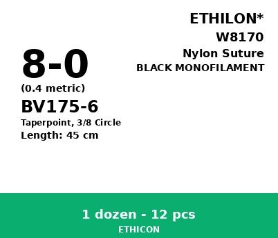Ethilon W8170 hechtdraad - BV175-6 8-0 - 45cm - | per 12 st. | - afbeelding 0