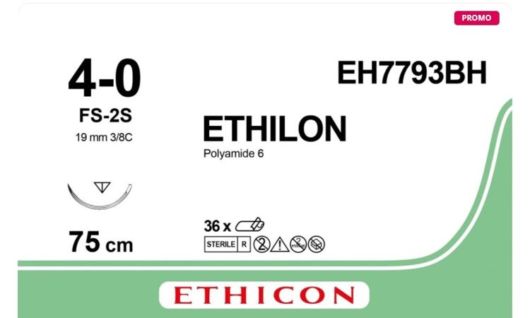 Ethilon hechtdraad 4-0 EH7793BH 75cm zwart, FS-2S naald 36st 