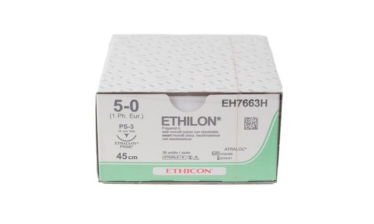 Ethilon hechtdraad 5-0 met PS-2 prime naald 1666H per 36st. - afbeelding 0