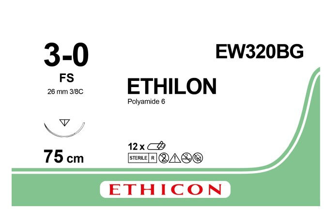 Ethilon hechtdraad EW320BG M2 3-0 FS naald 75cm per 12st