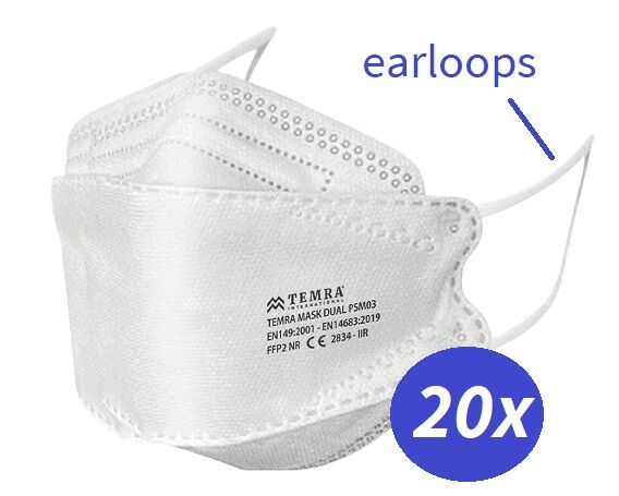 Temra FFP2 mondmaskers met head ties of oorlussen 