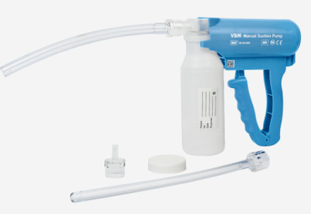 Hand afzuigpomp VBM compleet met reservoir, adapter en ch.28 en ch.40 zuigkatheter