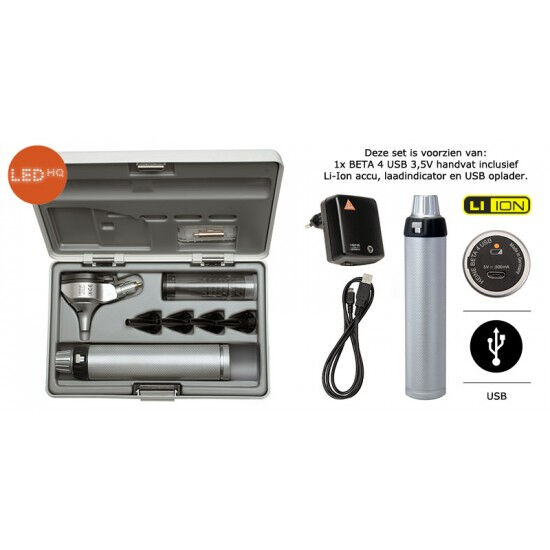 Heine Otoscoopset Beta 200 LED Beta4 USB Handvat