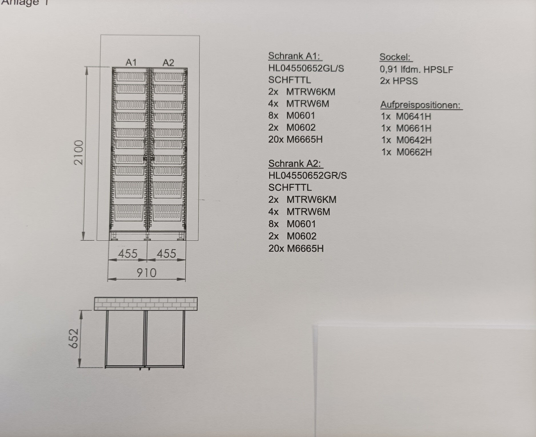 gen Kastensysteem Hammerlit Hoge kast dubbel 455x652x2100-BxDxH