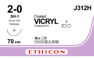 Vicryl hechtdraad J312H 2-0 met SH-1 plus naald 70cm violet draad per 36st.
