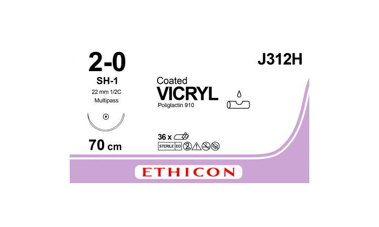 Vicryl hechtdraad J312H 2-0 met SH-1 plus naald 70cm violet draad per 36st. - afbeelding 0
